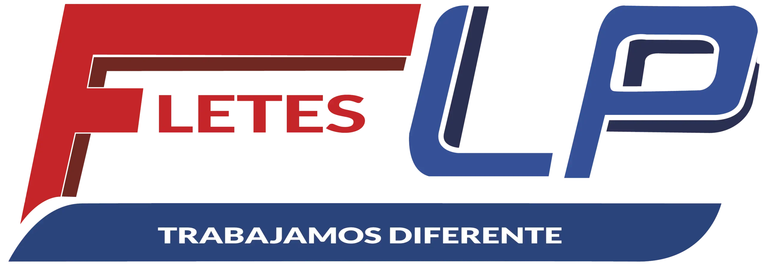 Logo conformado por una F en rojo de grosor elevado, y las letras "letes" y luego LP en azul , con un subrayado azul que contiene dentro la frase "Trabajamos diferente" en color blanco.