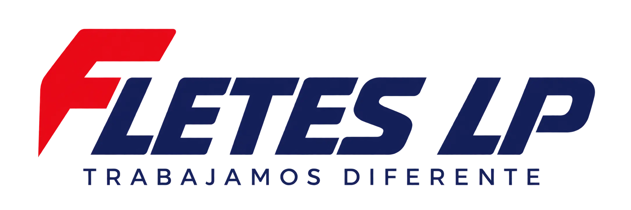 Logo de Fletes LP, empresa de fletes y mudanzas, con identidad visual en rojo y azul y el eslogan Trabajamos Diferente.